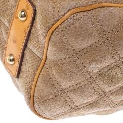 Pre Owned Marc Jacobs Light Brown/Mustard Quilted Coated Fabric and Ostrich Stam Satchel