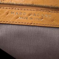 Pre Owned Marc Jacobs Light Brown/Mustard Quilted Coated Fabric and Ostrich Stam Satchel