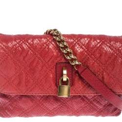 Pre Owned Marc Jacobs Red Quilted Leather Flap Padlock Shoulder Bag