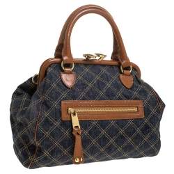 Pre Owned Marc Jacobs Blue/Tan Quilted Denim Mini Stam Satchel