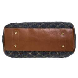 Pre Owned Marc Jacobs Blue/Tan Quilted Denim Mini Stam Satchel