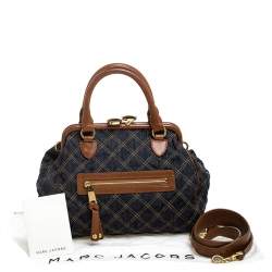 Pre Owned Marc Jacobs Blue/Tan Quilted Denim Mini Stam Satchel