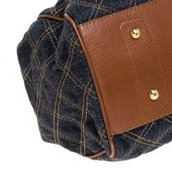 Pre Owned Marc Jacobs Blue/Tan Quilted Denim Mini Stam Satchel