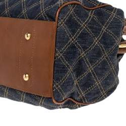 Pre Owned Marc Jacobs Blue/Tan Quilted Denim Mini Stam Satchel