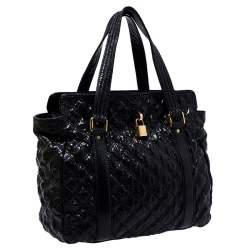 Marc Jacobs Black Quilted Snakeskin Embossed Coated Canvas Tote