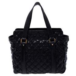 Marc Jacobs Black Quilted Snakeskin Embossed Coated Canvas Tote