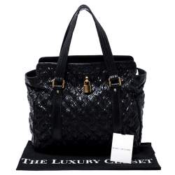 Marc Jacobs Black Quilted Snakeskin Embossed Coated Canvas Tote