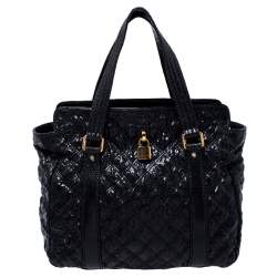 Marc Jacobs Black Quilted Snakeskin Embossed Coated Canvas Tote