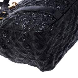 Marc Jacobs Black Quilted Snakeskin Embossed Coated Canvas Tote
