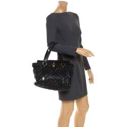 Marc Jacobs Black Quilted Snakeskin Embossed Coated Canvas Tote