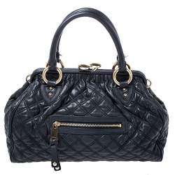 Pre Owned Marc Jacobs Black Quilted Leather Stam Satchel