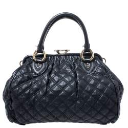 Pre Owned Marc Jacobs Black Quilted Leather Stam Satchel