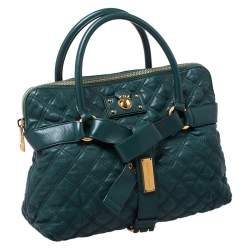 Pre Owned Marc Jacobs Dark Green Quilted Leather Bruna Belted Tote