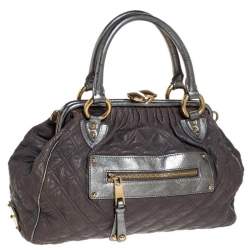 Marc Jacobs Grey/Silver Quilted Leather Stam Shoulder Bag