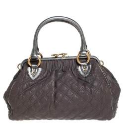 Marc Jacobs Grey/Silver Quilted Leather Stam Shoulder Bag