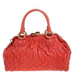 Marc Jacobs Orange Snake Skin Embossed Leather Stam Satchel