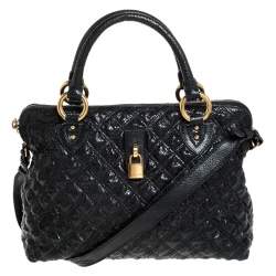 Pre Owned Marc Jacobs Black Quilted Snake Skin Embossed Leather Tote