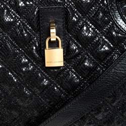 Pre Owned Marc Jacobs Black Quilted Snake Skin Embossed Leather Tote
