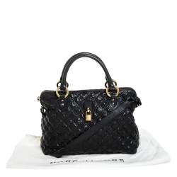 Pre Owned Marc Jacobs Black Quilted Snake Skin Embossed Leather Tote