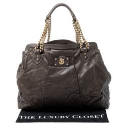 Pre Owned Marc Jacobs Khaki Mix Quilted Leather Classic East-West Tote 