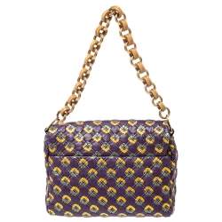 Pre Owned Marc Jacobs Purple Printed Leather Misfit Flap Shoulder Bag