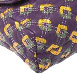 Pre Owned Marc Jacobs Purple Printed Leather Misfit Flap Shoulder Bag