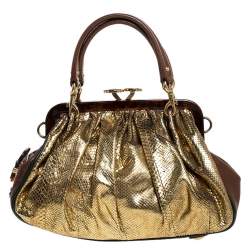 Pre Owned Marc Jacobs Gold Snakeskin Stam Satchel