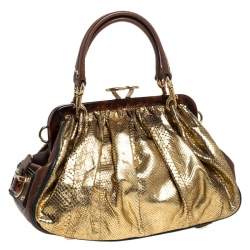 Pre Owned Marc Jacobs Gold Snakeskin Stam Satchel