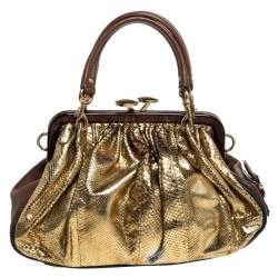 Pre Owned Marc Jacobs Gold Snakeskin Stam Satchel