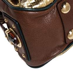 Pre Owned Marc Jacobs Gold Snakeskin Stam Satchel