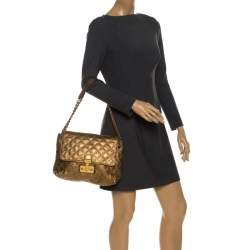 Pre Owned Marc Jacobs Metallic Gold Quilted Leather Flap Shoulder Bag