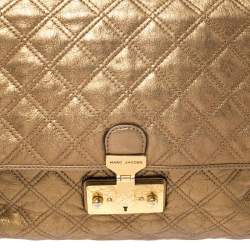 Pre Owned Marc Jacobs Metallic Gold Quilted Leather Flap Shoulder Bag