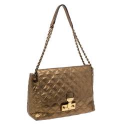 Pre Owned Marc Jacobs Metallic Gold Quilted Leather Flap Shoulder Bag