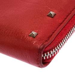 Marc Jacobs Red Studded Leather Zip Around Continental Wallet