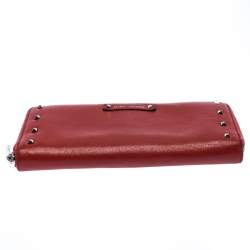 Marc Jacobs Red Studded Leather Zip Around Continental Wallet