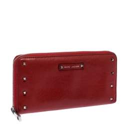 Marc Jacobs Red Studded Leather Zip Around Continental Wallet