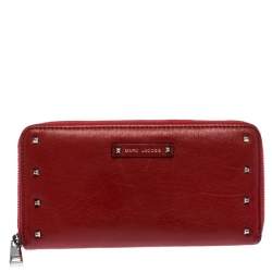 Marc Jacobs Red Studded Leather Zip Around Continental Wallet