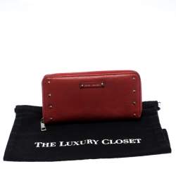 Marc Jacobs Red Studded Leather Zip Around Continental Wallet