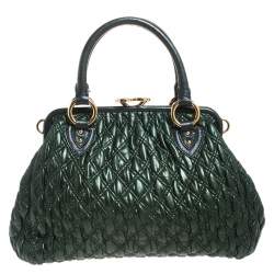 Pre Owned Marc Jacobs Metallic Green Quilted Leather Stam Shoulder Bag