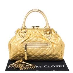 Pre Owned Marc Jacobs Metallic Gold Leather Stam Satchel