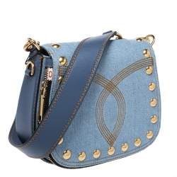 Pre Owned Marc Jacobs Blue Denim and Leather Small Studded Nomad Crossbody Bag