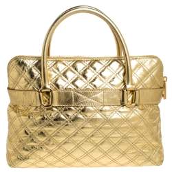 Pre Owned Marc Jacobs Gold Quilted Leather Bruna Belted Tote