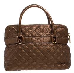Marc Jacobs Metallic Bronze Quilted Leather Bruna Bow Satchel