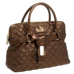 Marc Jacobs Metallic Bronze Quilted Leather Bruna Bow Satchel