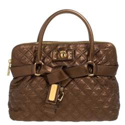 Marc Jacobs Metallic Bronze Quilted Leather Bruna Bow Satchel