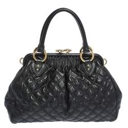 Pre Owned Marc Jacobs Black Quilted Leather Stam Satchel