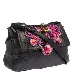 Pre Owned Marc Jacobs Metallic Black Leather Flap Crossbody Bag