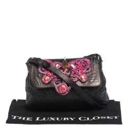 Pre Owned Marc Jacobs Metallic Black Leather Flap Crossbody Bag