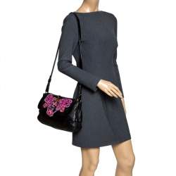 Pre Owned Marc Jacobs Metallic Black Leather Flap Crossbody Bag