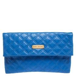 Pre Owned Marc Jacobs Blue Quilted Leather Foldover Clutch